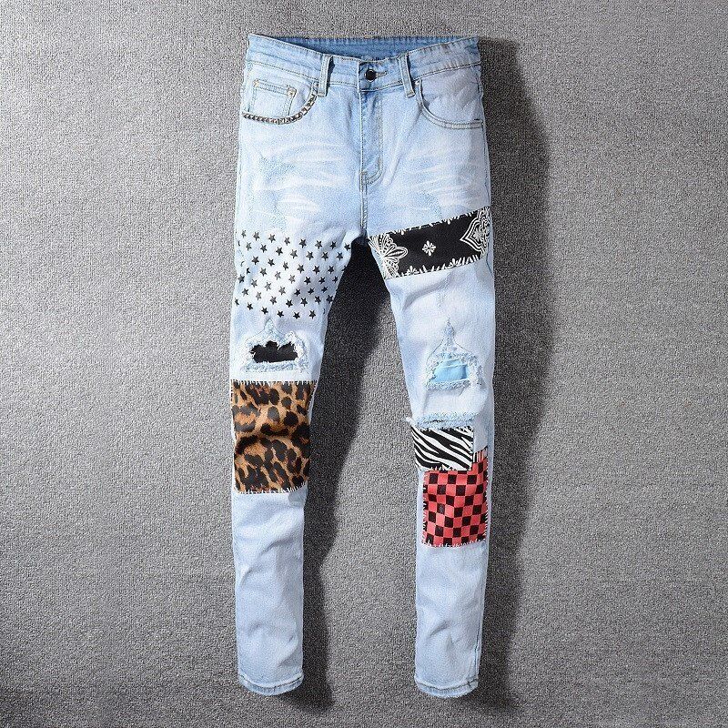 Men's White Distressed Jeans With Diamond-inlays - RippedJeans ...