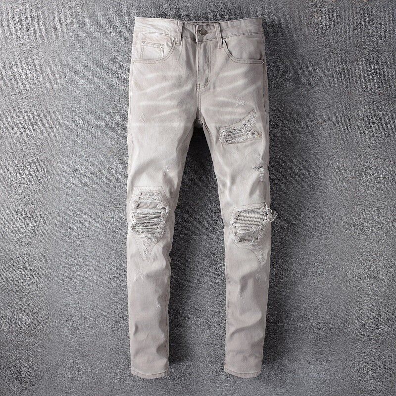 Men's White Distressed Jeans With Diamond-inlays - RippedJeans ...