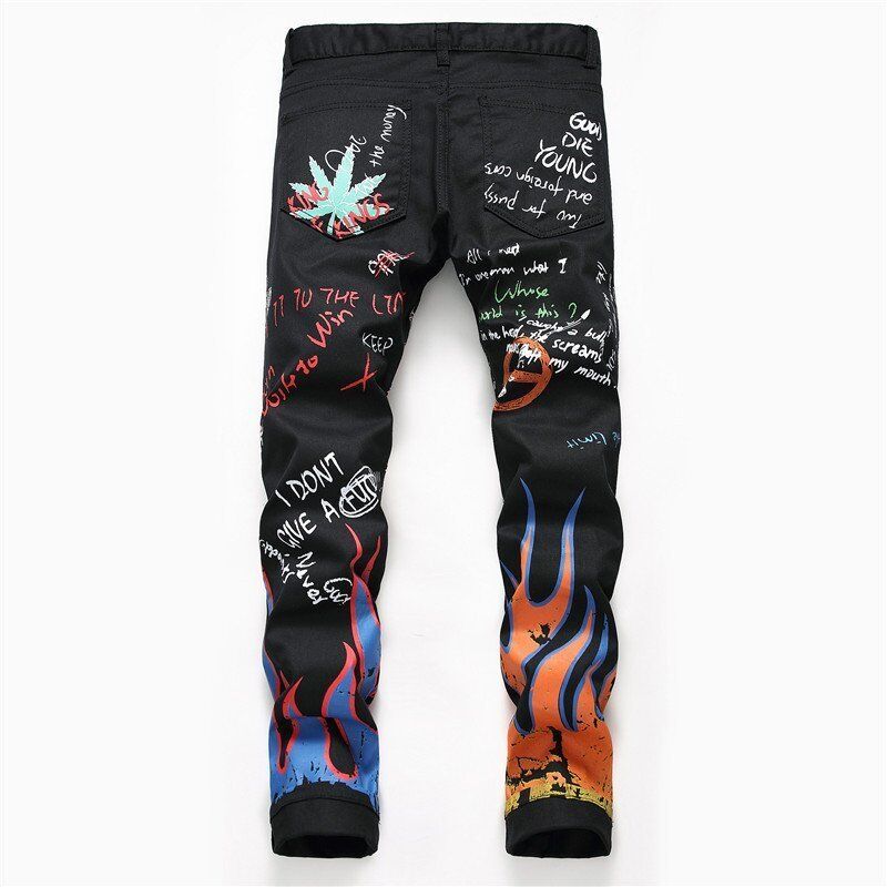 Mens Black Graphic Patched Skinny Jeans - RippedJeans® Official Site