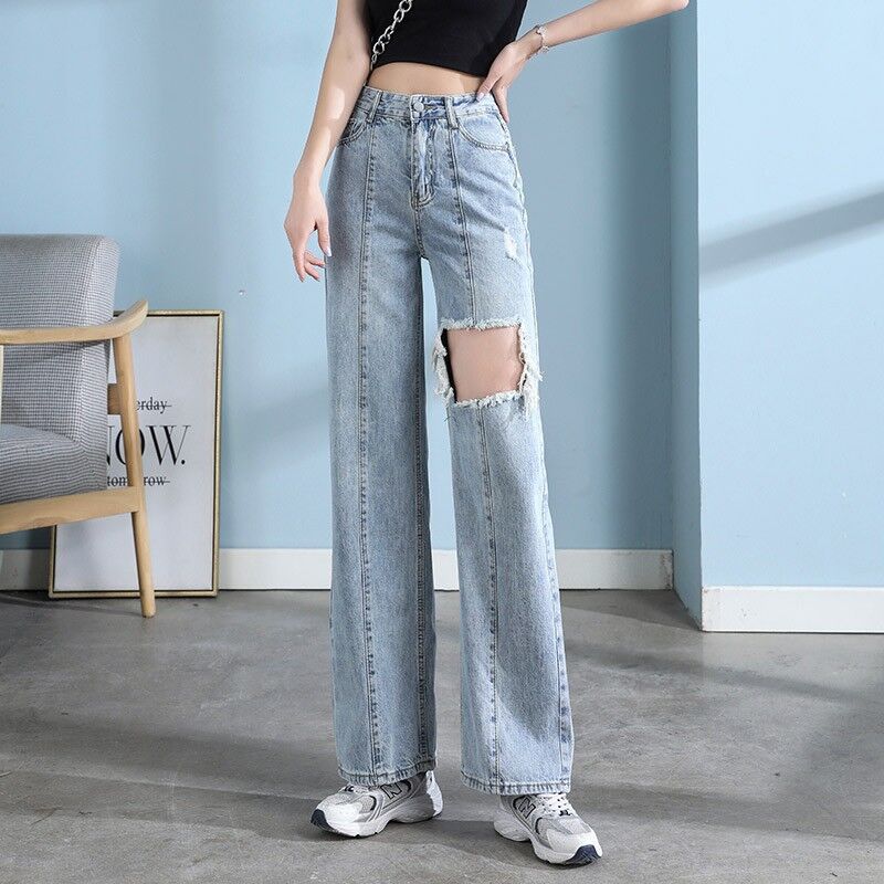 White High Rise Wide Leg Baggy Jeans - RippedJeans® Official Site