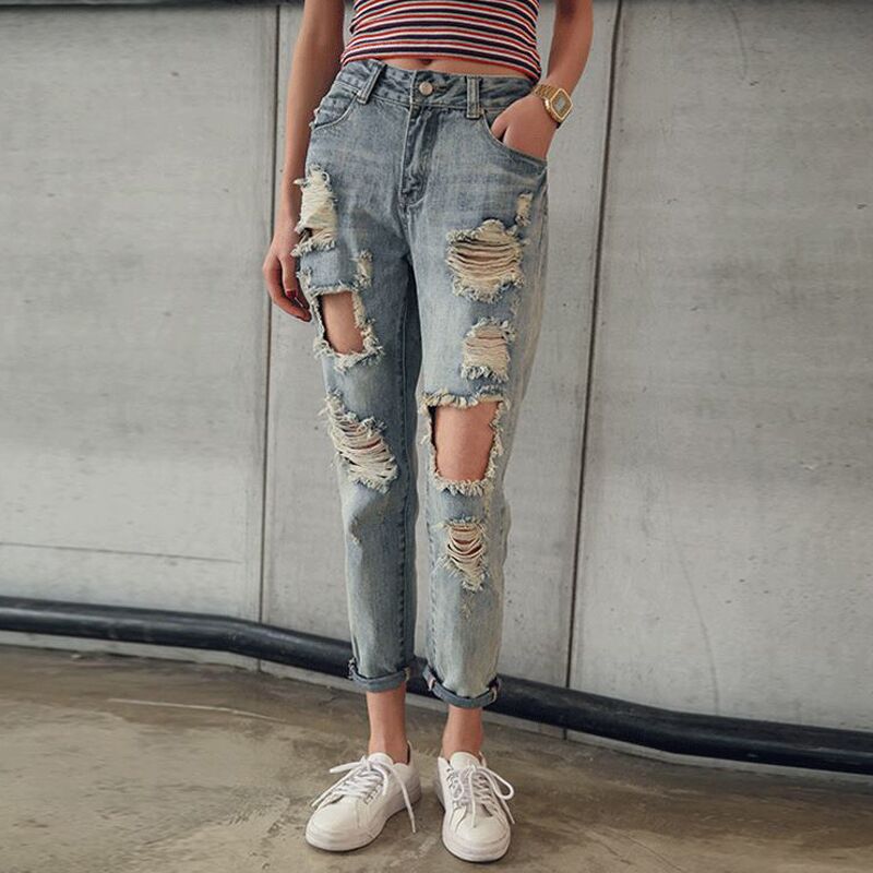 Women Straight Fit Raw Hem Denim Pants Long Length Front Legs with Big  Damage Holes Oblique Fly Fashion Jeans - China Bootcut Pants and Women  Denim Jeans price | Made-in-China.com