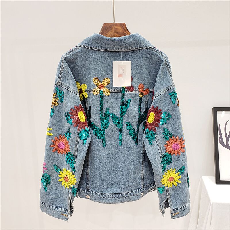 Sequin Flowers Denim Jacket - RippedJeans® Official Site