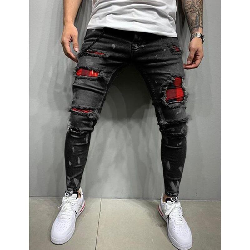 Men's Red Patchwork Paint Splatter Ripped Jeans - RippedJeans® Official ...