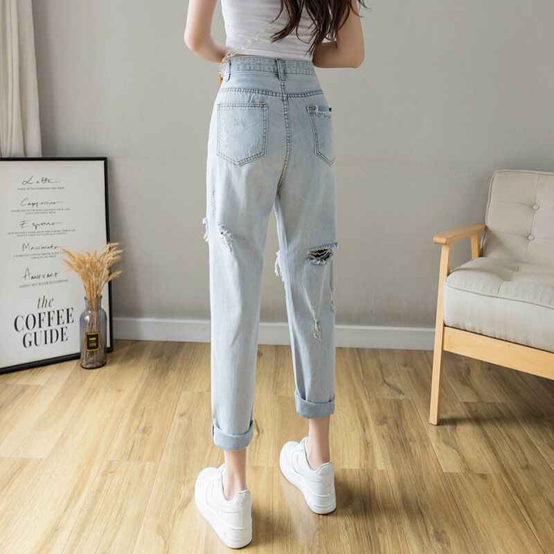 Extremely Light Washed Knee Ripped Jeans With Rolling Hem - RippedJeans ...